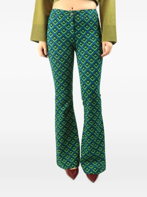 Diane Von Furstenberg Vintage geometric-pattern flared trousers Blue GREENGEOMETRICPATTERNEDTROUSERS