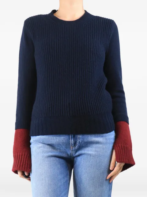 Celine Pre-Owned cashmere sweater Blue NAVYANDMAROONRIBBEDCASHMERECOLOURBLOCKJUMPER