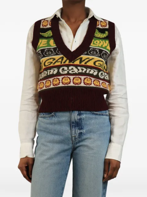 GANNI V-neck vest Red BURGUNDYSMILEYJUMPERVEST