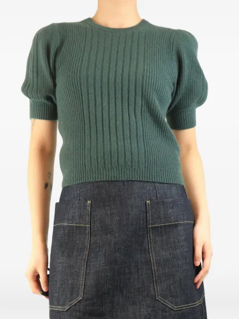 PAIGE puff-sleeved ribbed cashmere T-shirt Green GREENPUFFSLEEVEDRIBBEDCASHMERETOP