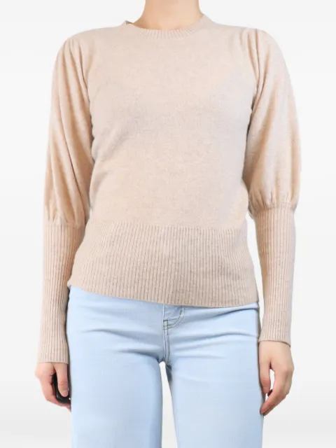 Madeleine Thompson puff-sleeve ribbed-trim sweater Neutrals NEUTRALCREWNECKJUMPER