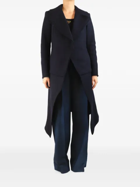 Celine Pre-Owned frayed-edge single-breasted coat Blue NAVYWOOLCOAT