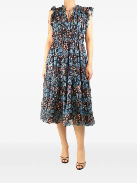 Ulla Johnson smocked tiered midi dress Blue BLUEPRINTEDLUREXMIDIDRESS