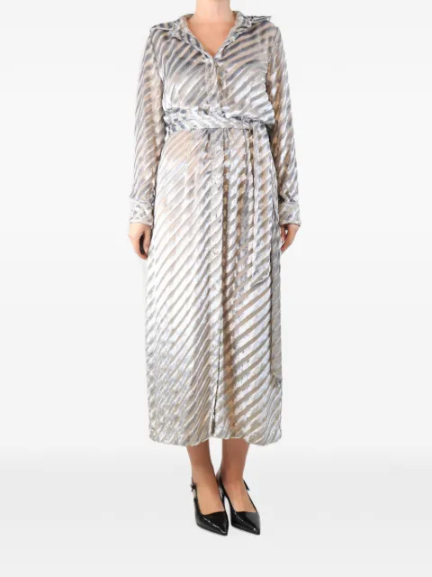 Dries Van Noten Pre-Owned diagonal-striped velvet shirt dress Grey SILVERVELVETDIAGONALSTRIPEDSHIRTDRESS