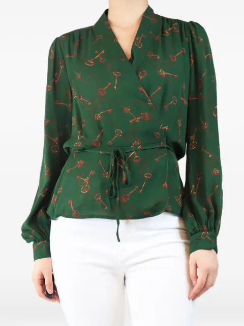 L'Agence key-print wrap-design top Green GREENKEYPRINTEDSILKTOP