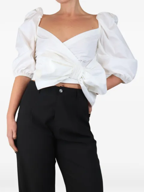 Red Valentino Vintage bow-detail puff-sleeve top White WHITECROPPEDTOP