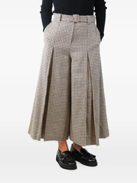 ZIMMERMANN houndstooth-pattern belted pleated wool cropped trousers Neutrals BROWNHOUNDSTOOTHWOOLCULLOTTES