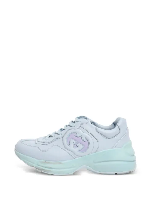 Gucci Pre-Owned Rhyton lace-up leather sneakers Blue BLUERHYTONLEATHERTRAINERS