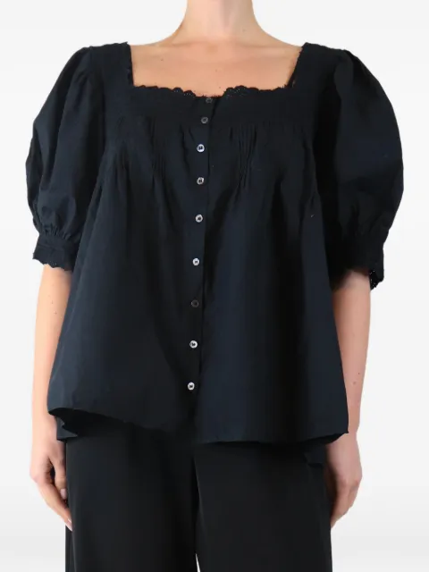 DÔEN off-shoulder button-down blouse Black BLACKOFFTHESHOULDERBUTTONDOWNBLOUSE