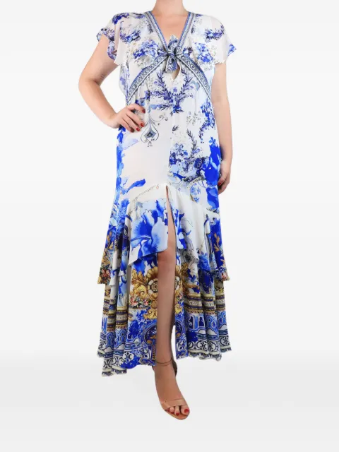 Camilla floral-print silk maxi dress White BLUEFLORALSILKDIAMANTEDRESS