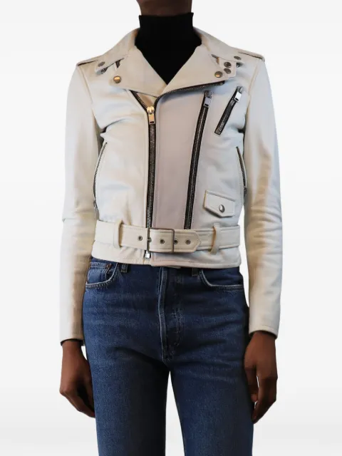 Saint Laurent Pre-Owned belted leather biker jacket Neutrals WHITELEATHERBIKERJACKET