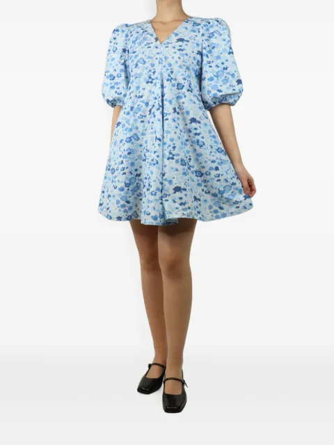 GANNI floral-print puff-sleeve mini dress Blue BLUEPUFFSLEEVEDFLORALMINIDRESS