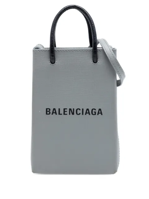 Balenciaga Pre-Owned 2021 Mini Calfskin Logo Shopping Phone Holder satchel Grey 48VGOPE68QID1J2Y