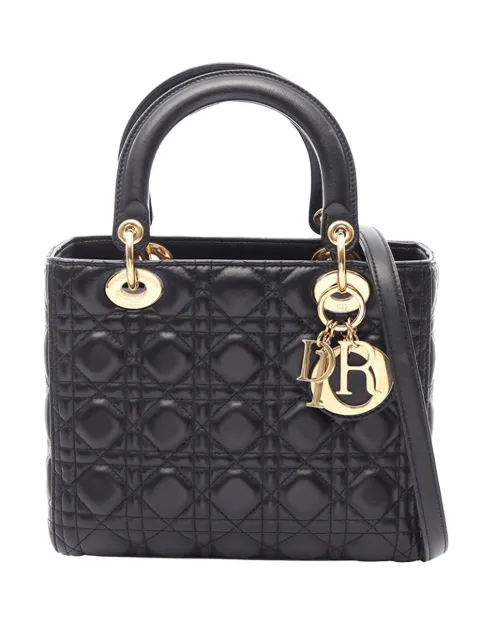 Christian Dior Pre-Owned 2010-2026 Medium Lambskin Cannage Lady Dior satchel Black CCJZ5H3Z4RK44NZB