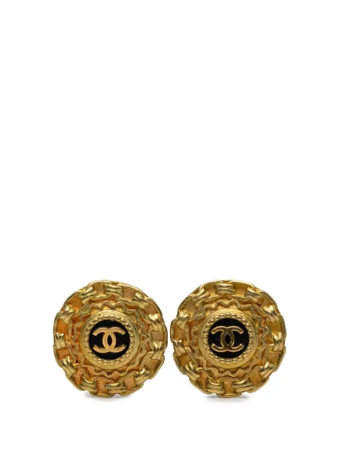 CHANEL Pre-Owned 1995 CC Gold Plated Resin Chain Round Clip On Earrings costume earrings Black 53HKZMXD3T2BP1F6