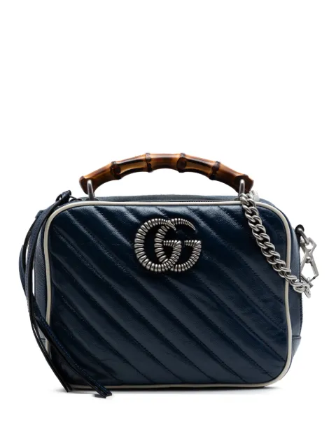 Gucci Pre-Owned 2016-2026 Small GG Marmont Matelasse Diagonal Leather Torchon Bamboo satchel Blue FFGDA7MJ1SF5TIW2