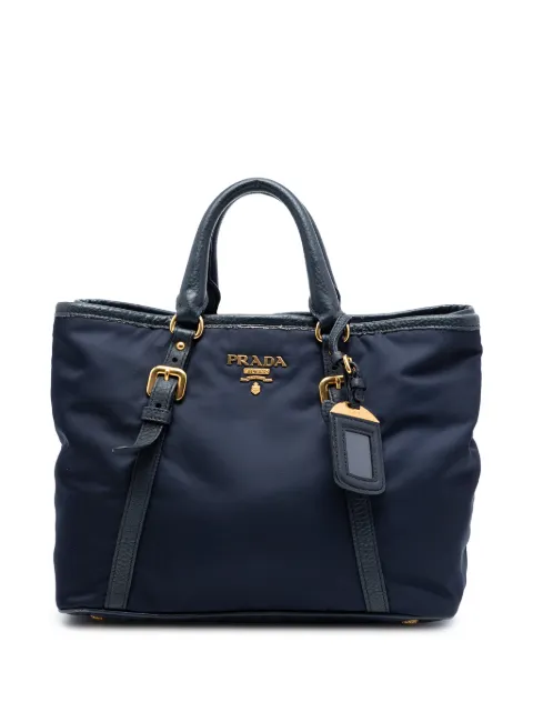 Prada Pre-Owned 2013-2026 Vitello Daino Trimmed Tessuto satchel Blue BTX4E2W7U11DLM9Y