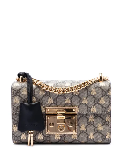 Gucci Pre-Owned 2016-2026 Small GG Supreme Bee Padlock crossbody bag Black 9K6Y4S8O2Z4WNW2W