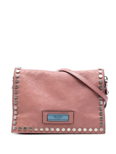Prada Pre-Owned 2010-2026 Glace Calfskin Studded Etiquette Flap crossbody bag Pink 8DSIFDP8MO04S65V
