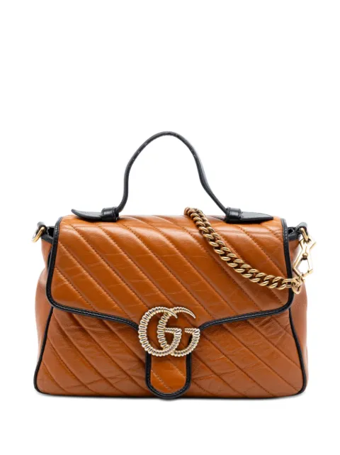 Gucci Pre-Owned 2016-2026 Small GG Marmont Matelasse Leather Torchon Top Handle Bag satchel Brown 84TCHHAS7HV92F75