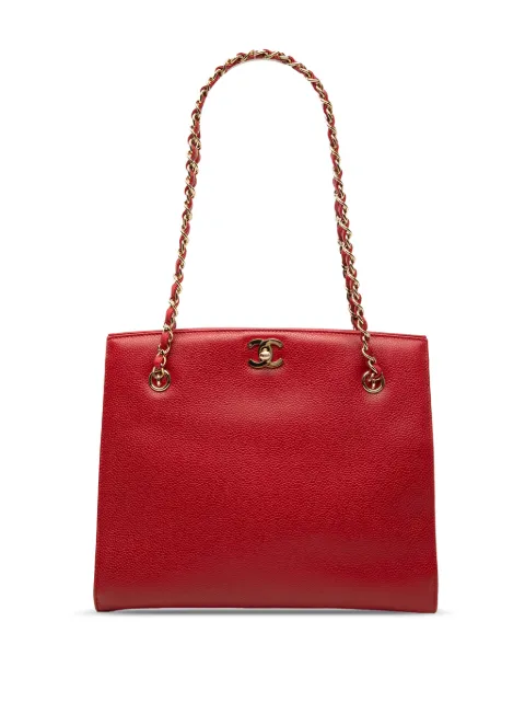 CHANEL Pre-Owned 1997-1999 CC Caviar Turn Lock Chain tote bag Red 3QR00LB9RTCL27NG