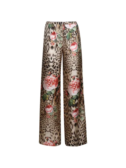 Roberto Cavalli rose jaguar-print silk trousers Neutrals XQT202OZT24