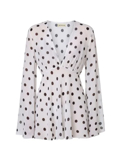 Nicholas Nerissa LS V-neck mini dress White S26D2872PS