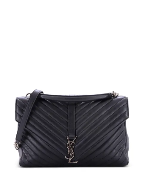 Saint Laurent Pre-Owned Classic Monogram College Bag Matelasse Chevron Leather Large shoulder bag Black WVB7JBERS5WAJMFQ
