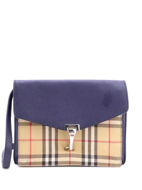 Burberry Pre-Owned Macken Leather and Vintage Check Canvas Small crossbody bag Blue RT0NLLU92G8EG2NL