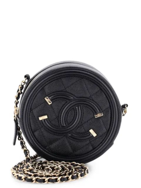 CHANEL Pre-Owned Filigree Round Clutch with Chain Quilted Caviar Mini crossbody bag Black GYVIOW4ILZYPQ9P3
