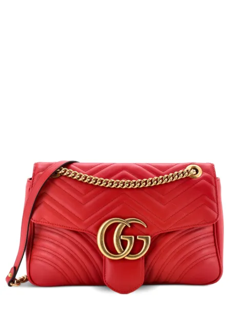 Gucci Pre-Owned GG Marmont Flap Bag Matelasse Leather Medium shoulder bag Red BHKUZAKKH21TQ9WA