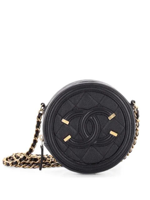 CHANEL Pre-Owned Filigree Round Clutch with Chain Quilted Caviar Mini crossbody bag Black S58WS0ILWKHFOD4Y