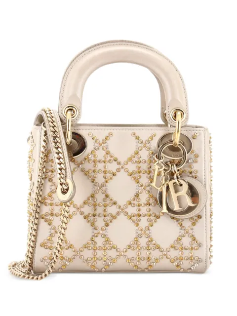 Christian Dior Pre-Owned Lady Dior Chain Bag Crystal Embellished Cannage Quilt Leather Mini satchel Gold GIJ7X91V06CB1TS9