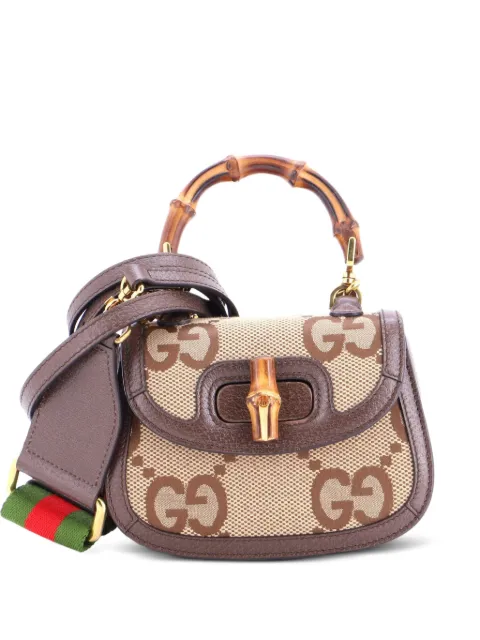 Gucci Pre-Owned Bamboo 1947 Top Handle Bag Jumbo GG Canvas Mini crossbody bag Brown OL2K4TJNMA2G5G60
