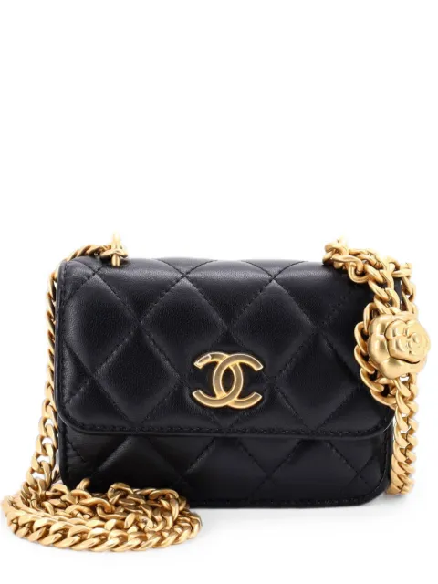 CHANEL Pre-Owned Sweet Camellia Flap Clutch with Chain Quilted Lambskin Mini crossbody bag Black ACFYYF2PVOOV6GM6