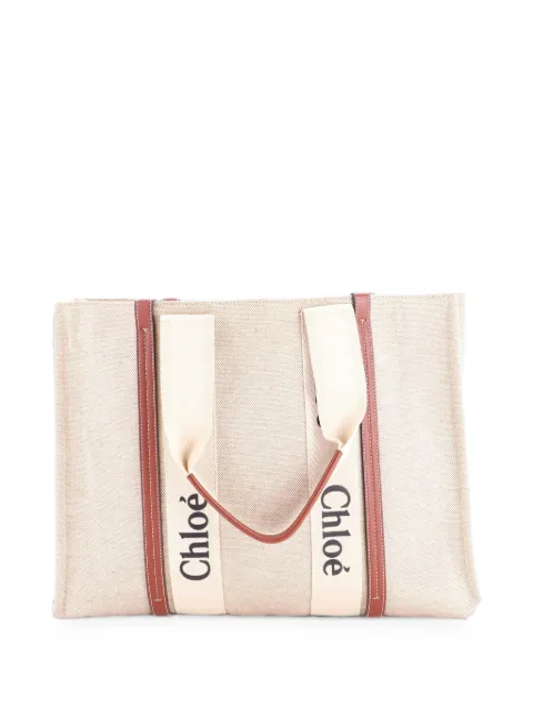 Chloé Pre-Owned Woody Canvas with Leather Large tote bag Brown K5RMEGVADP1HZ9X9