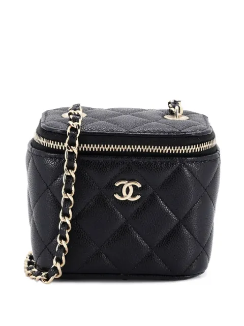 CHANEL Pre-Owned Classic Vanity Case with Chain Quilted Caviar Mini pouch Black JRO42U3RFCCYYNBY