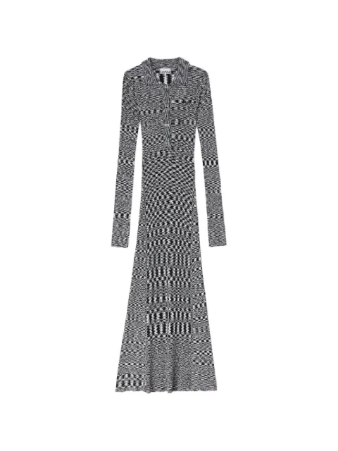 GANNI polo space-dye ribbed-knit maxi dress Black A1030149