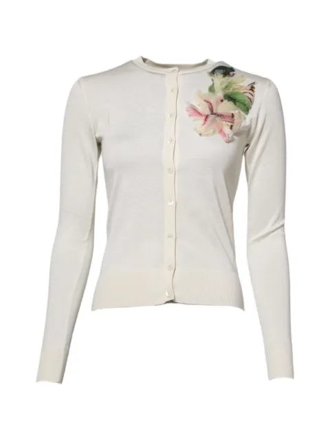 Dolce & Gabbana floral-embellished sequin-detailed cardigan Neutrals 5298235035316