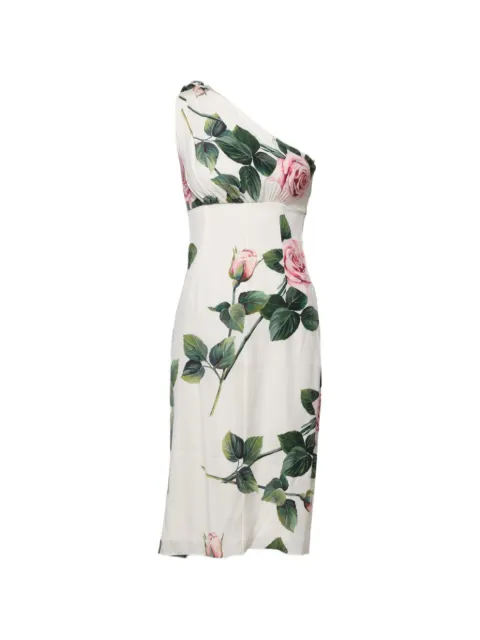 Dolce & Gabbana rose-print draped midi dress White F6AHTT
