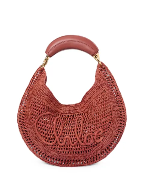 Chloé logo-embroidered raffia tote bag Red CH25US902P08