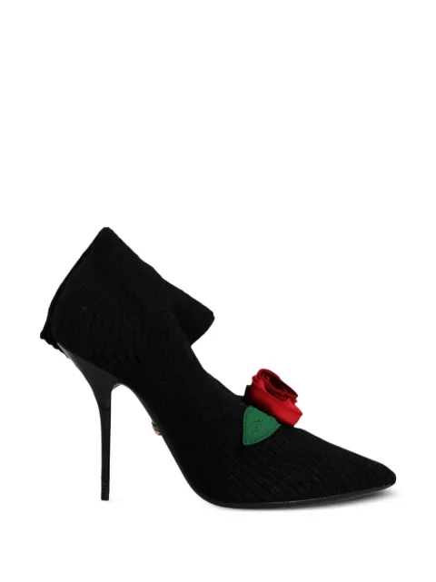 Dolce & Gabbana rose-appliqué ribbed-knit boots Black 8809924362455