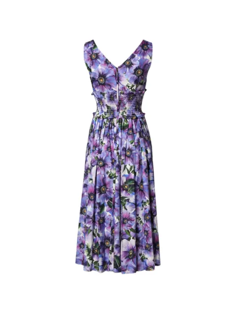Dolce & Gabbana Anemone-print pleated midi dress Purple DR81984