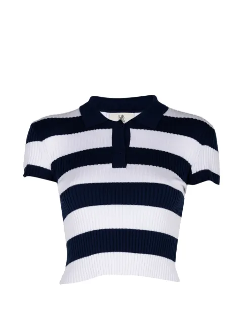 Denimist striped ribbed-knit polo top Blue DSWWY01091