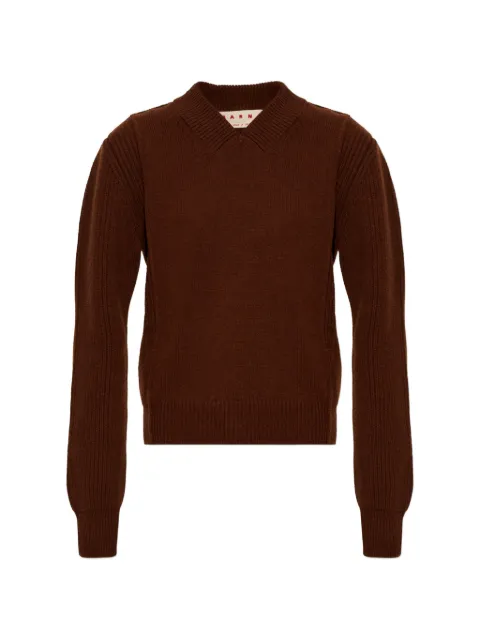 Marni ribbed-knit V-neck sweater Brown CVMD0169A0UFZ414