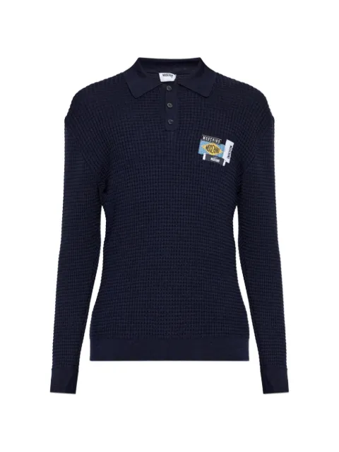 Moschino waffle-knit logo-patch sweater Blue 262ZZA09345200