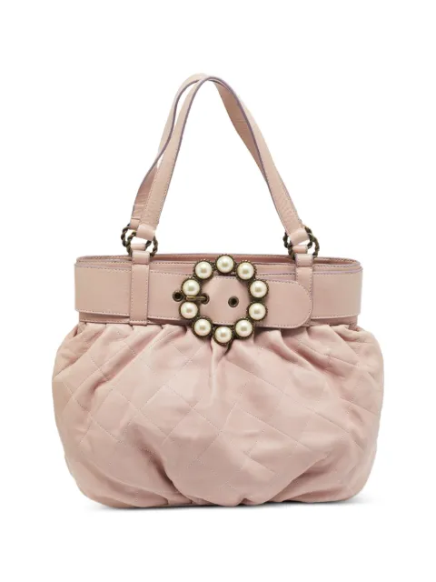 Moschino Pre-Owned pearl embellished quilted leather tote bag Pink 1289333