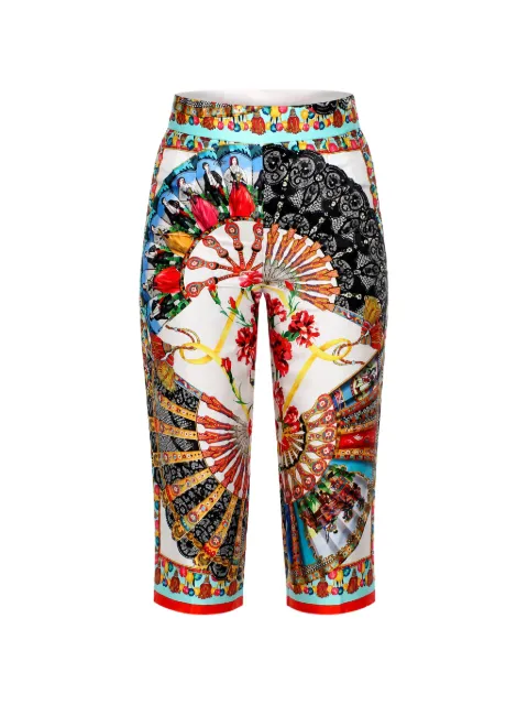 Dolce & Gabbana Majolica-print silk trousers White FTAG7T