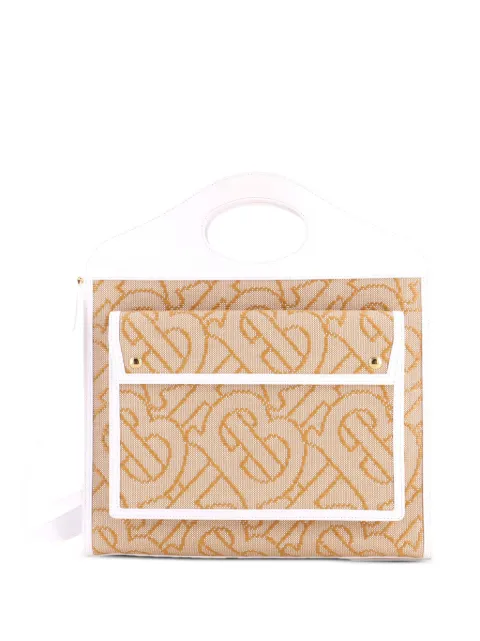 Burberry Pre-Owned Logo Pocket Woven Raffia and Canvas with Leather Medium tote bag Neutrals J0XAT94O36YGEP2U