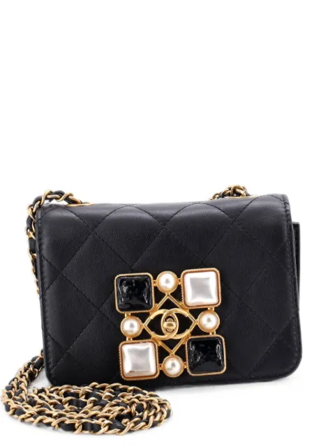 CHANEL Pre-Owned Resin and Pearl CC Full Flap Bag Quilted Calfskin Mini shoulder bag Black I4L9BXT8NIYUMEMN